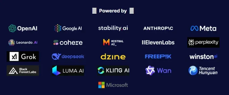 Logos of major AI and tech companies, including OpenAI, Google AI, and Microsoft.