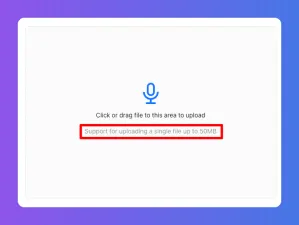 File upload interface with upload instructions and a 50MB single file limit.