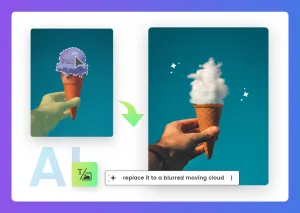 AI transforms a pixelated purple ice cream into a fluffy white cloud.