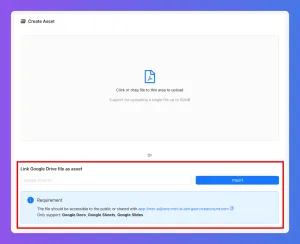 User interface for linking Google Drive account to upload documents, with file type details.