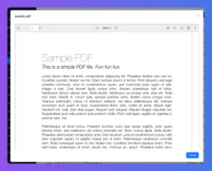 Web browser showing a sample PDF document titled 'Sample PDF' with placeholder text.