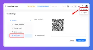 Interfaz de configuración de usuario que muestra un elemento de menú 'Configuración' resaltado y un botón 'Enviar OTP'.