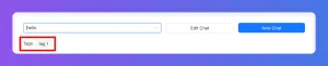 Entrada de formulario con el botón 'Probar - Paso 1' resaltado, junto con las opciones Guardar chat y Borrar chat.