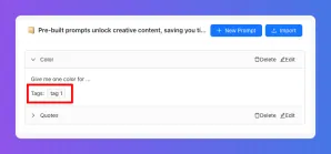 Interfaz de usuario que muestra una lista de prompts predefinidos, con 'Etiquetas: img 1' resaltado en rojo.