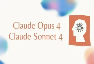 Texto 'Claude Opus 4' y 'Claude Sonnet 4' junto a un logo de cabeza estilizada con una estrella.