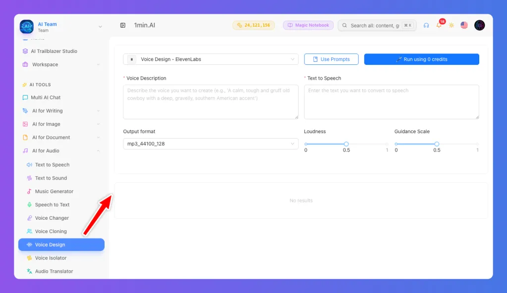Screenshot of a web application showing 'Add Design' button highlighted in the sidebar.