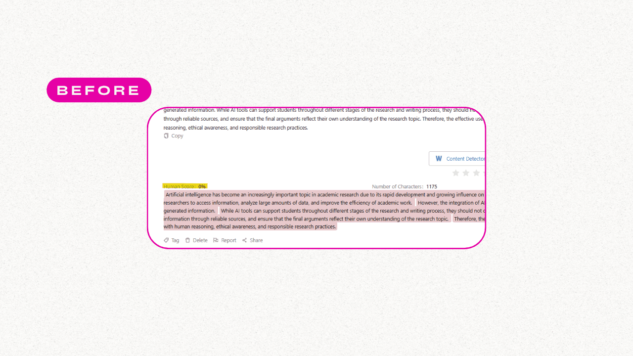 Captura BEFORE de un documento que muestra un párrafo de texto resaltado en rosa.