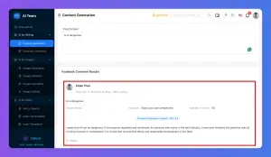 Dark mode AI content generator displays a successfully generated 'Thank You Letter for Employees' content.