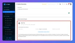 Screenshot of an AI content generation tool displaying a generated report within its interface.
