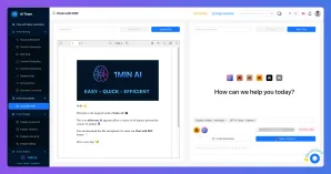 Screenshot of a web application interface featuring 'TURN AI' branding and a support chat panel.
