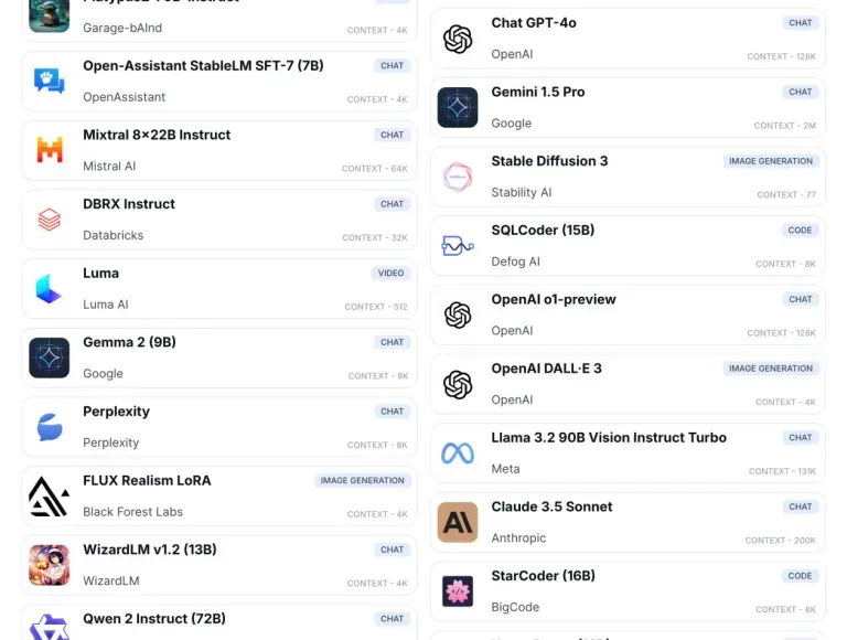 A screen displaying a leaderboard of AI models such as Gemini, Llama, and Claude.