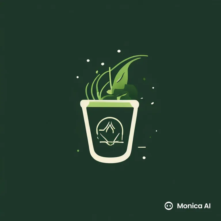 Stylized illustration of a vibrant green plant with leaves emerging from a light cup.