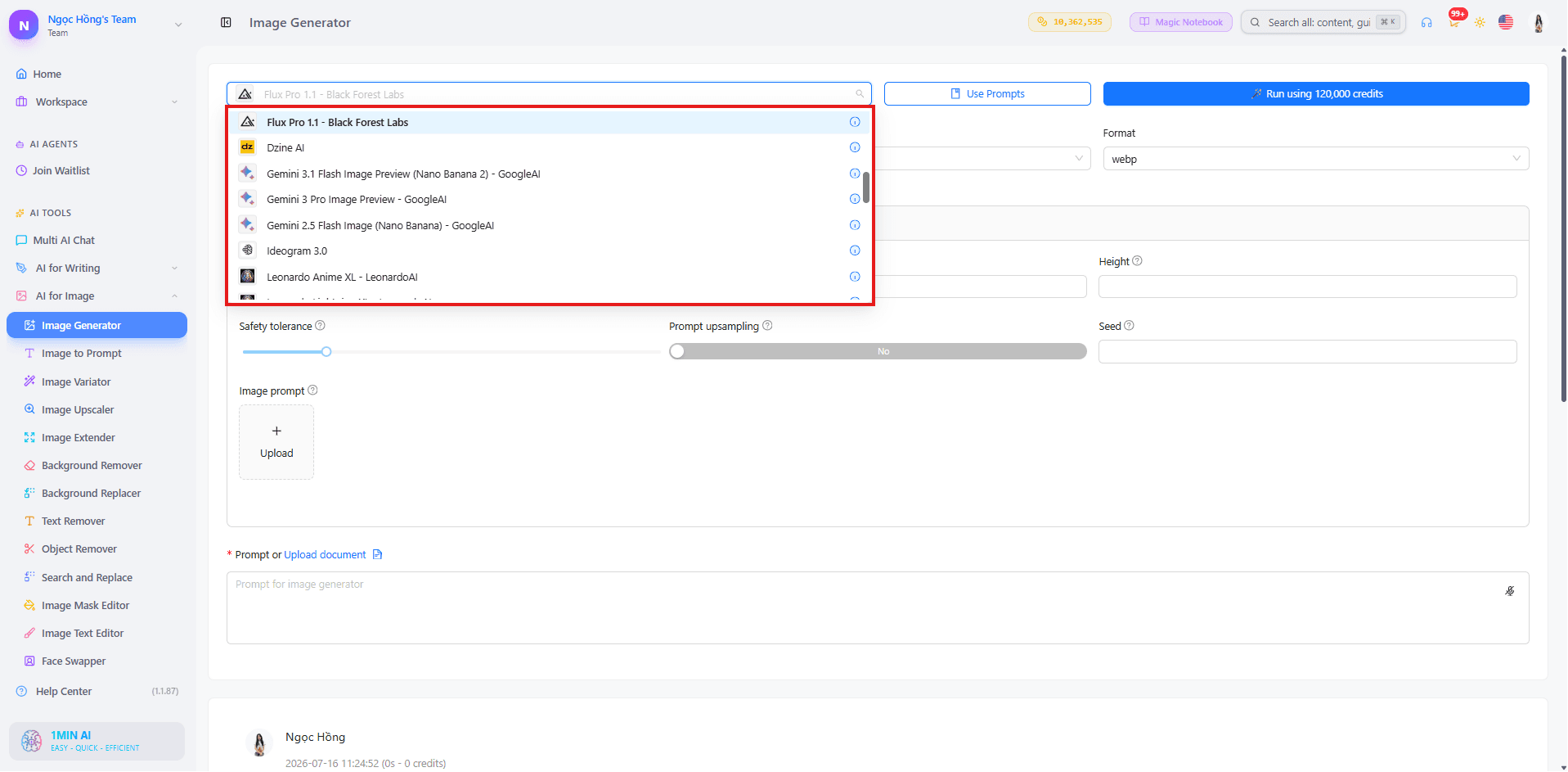 Software interface displaying an open dropdown menu for image source selection, including local folders.