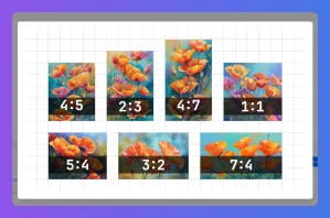 Various aspect ratios demonstrated on an oil painting of vibrant orange poppy flowers.