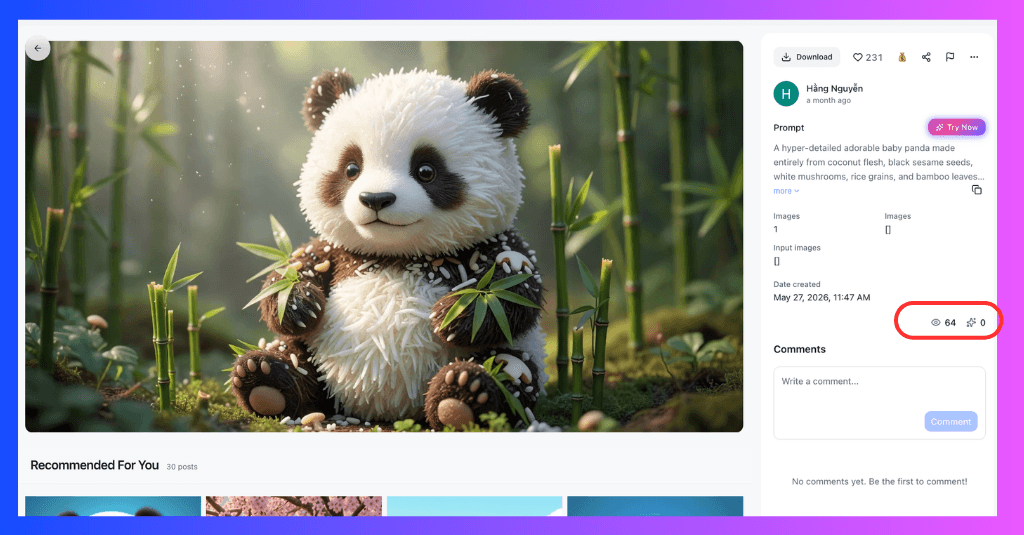 A 3D rendered baby panda with white and black fur sits among bamboo shoots.