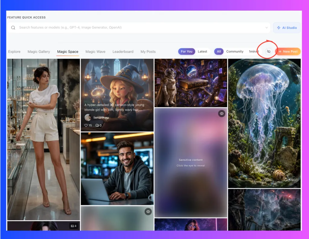 A screenshot of an image gallery displaying diverse photos with a search bar highlighted.