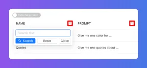 UI window with search bar, toggle switch, and prompts for "color" and "quotes".