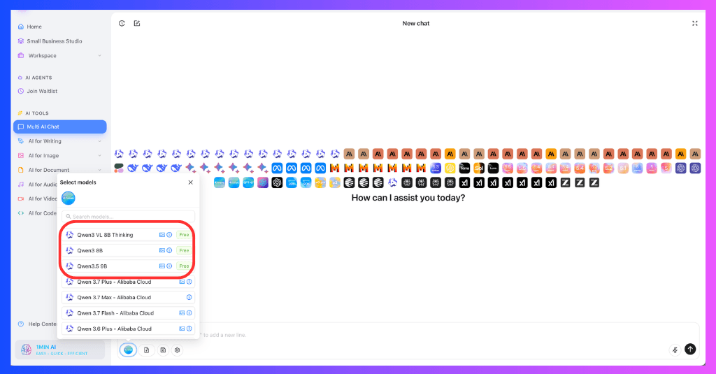 AI chatting interface screenshot showing selected Smart AI Training options in a dropdown menu.