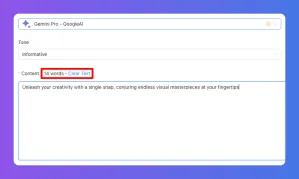 Screenshot of Gemini Pro interface showing a text box with '18 words - Clear Text' highlighted.