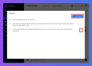 Web application interface displaying a list of summaries with an 'Add summary' button highlighted.