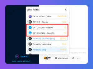 Un menú desplegable que muestra una lista de modelos de IA con las opciones de GPT QSS resaltadas.