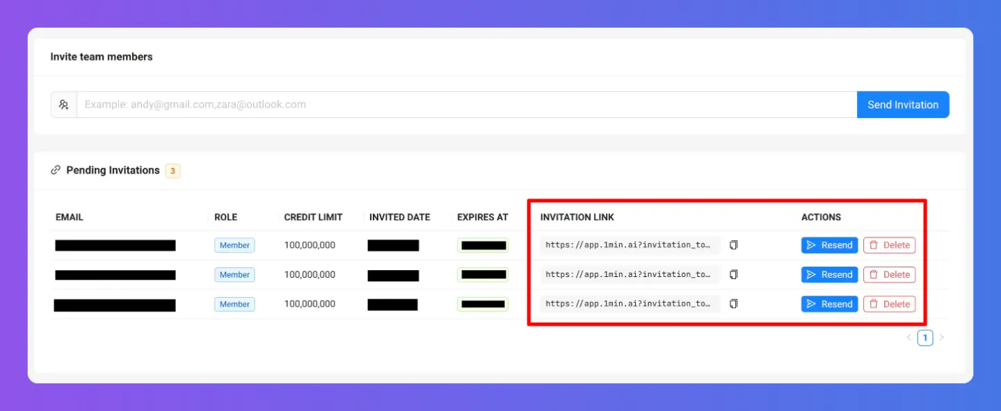 La tabla del panel de control muestra las integraciones pendientes con las URL asociadas y los botones de acción.